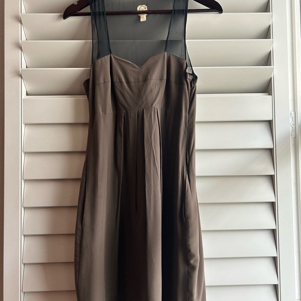 100% Silk Tea and Honey Brown and Sheer Sleeveless Dress